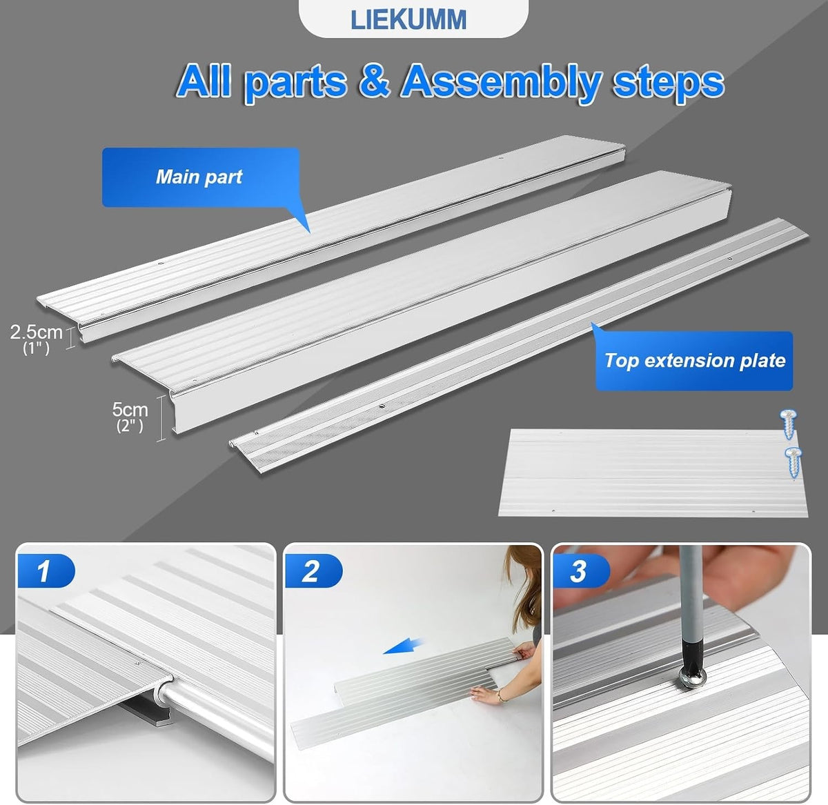 Wheelchair Ramp Mobility Scooter Threshold Aluminium 5cm 360kg Non Slip Silver