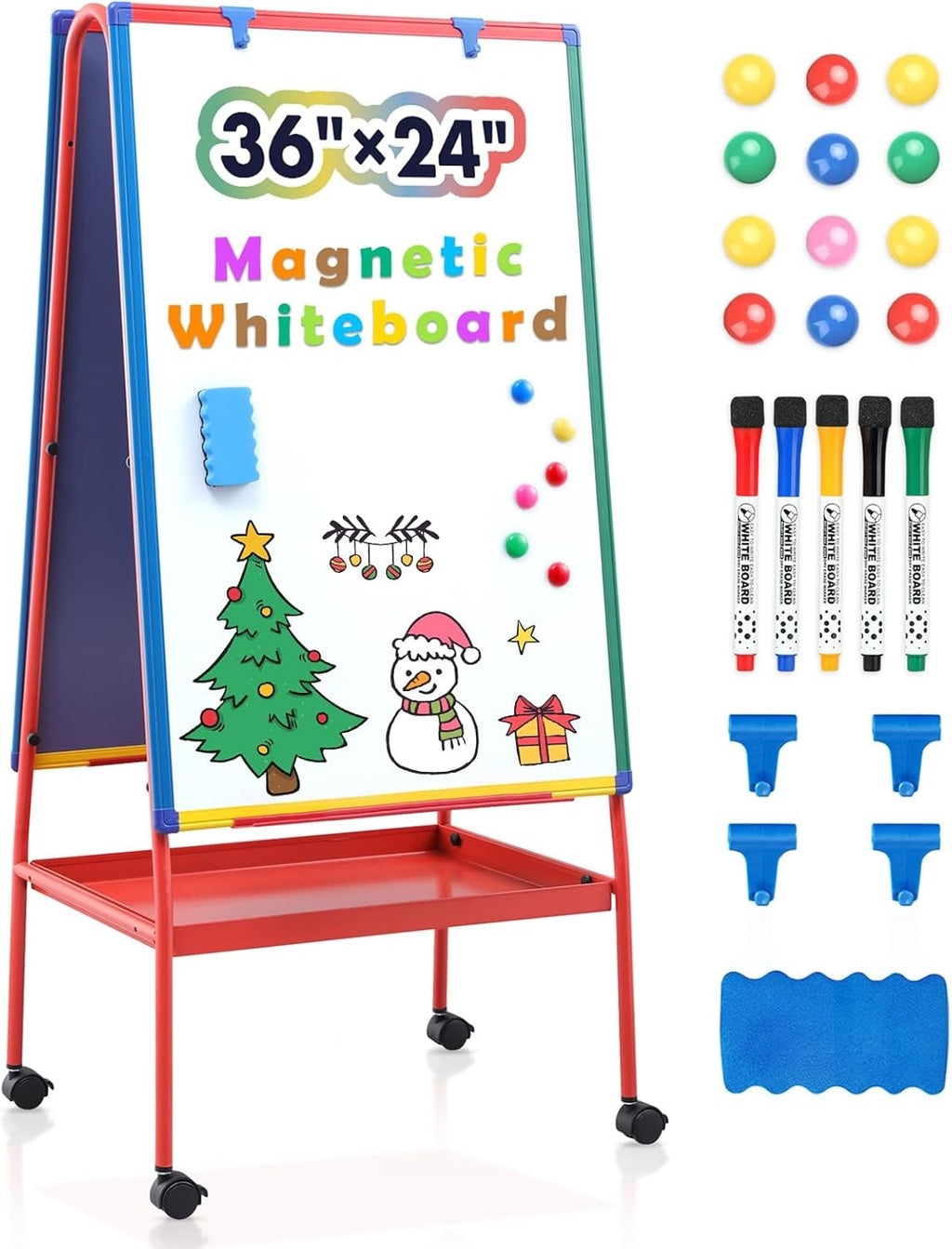Mobile Whiteboard 90x60cm Double Sided Dry Erase Board Adjustable Stand