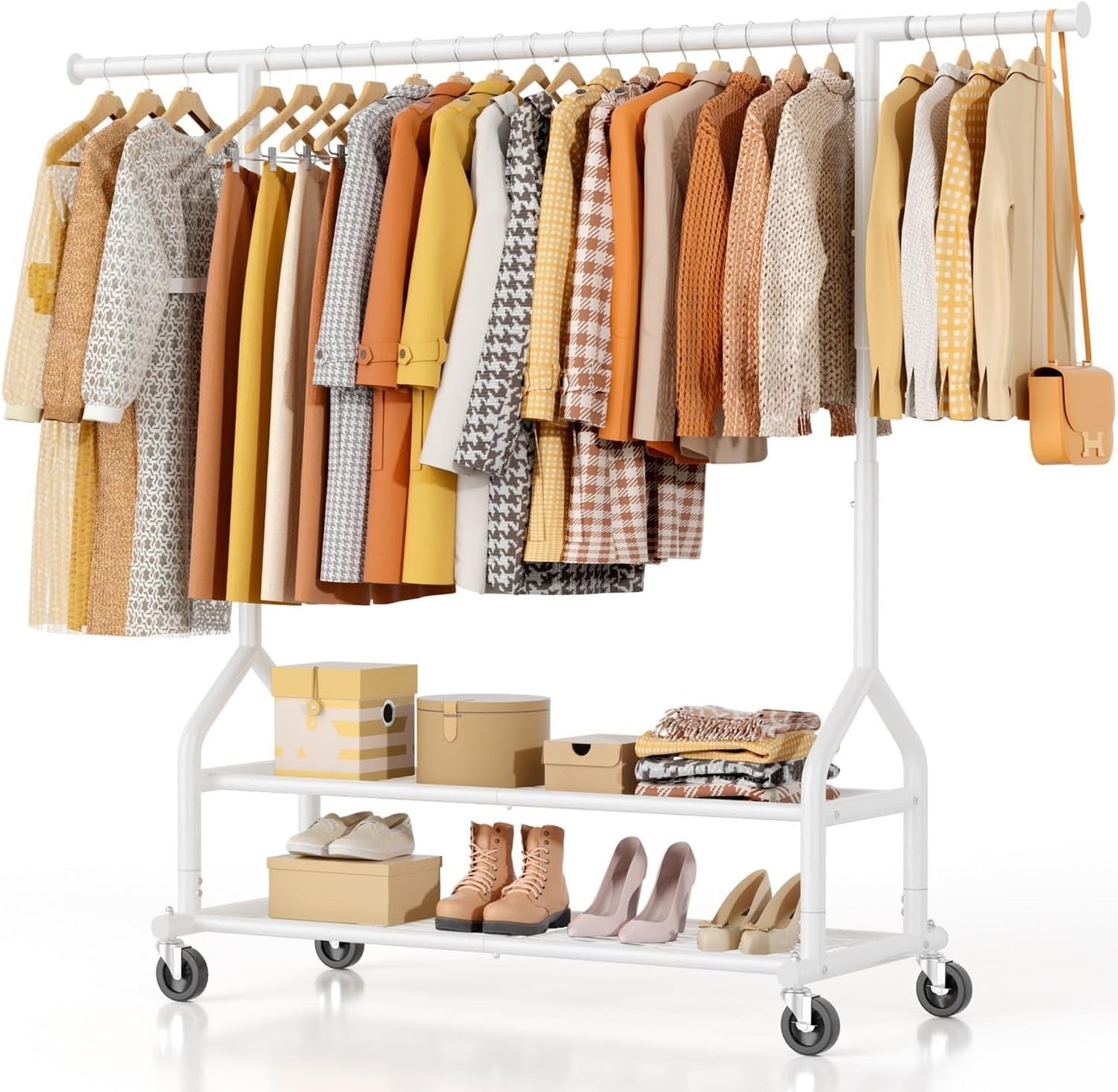Heavy Duty Clothes Rack 688lb Rolling Garment Rail 3 Shelves Wheels Adjustable