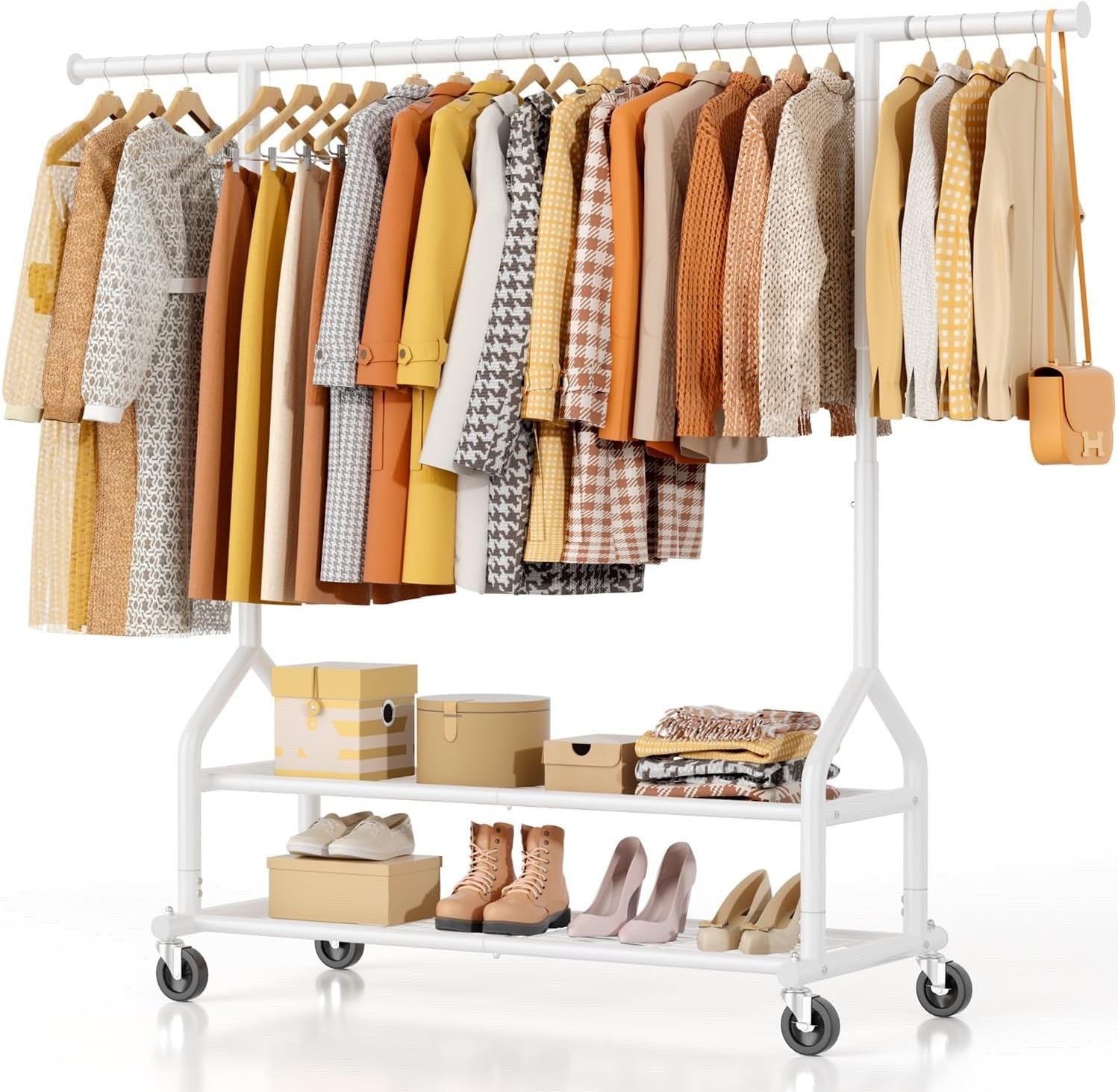Heavy Duty Clothes Rack 688lb Rolling Garment Rail 3 Shelves Wheels Adjustable
