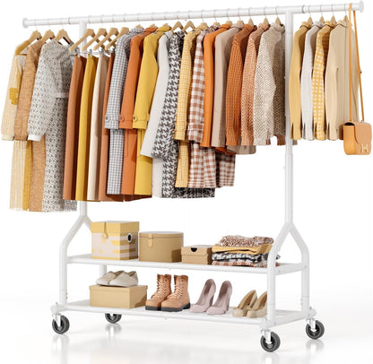 Heavy Duty Clothes Rack 688lb Rolling Garment Rail 3 Shelves Wheels Adjustable
