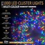 1000 LED Multi Colour Christmas Tree Cluster Lights 12m 8 Modes Indoor Outdoor