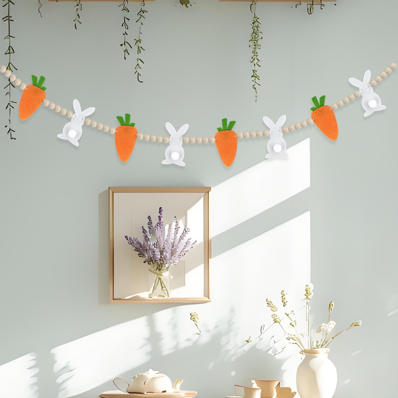 Easter Bunny Garland Wooden Beads 2.35m Hanging Easter Decoration