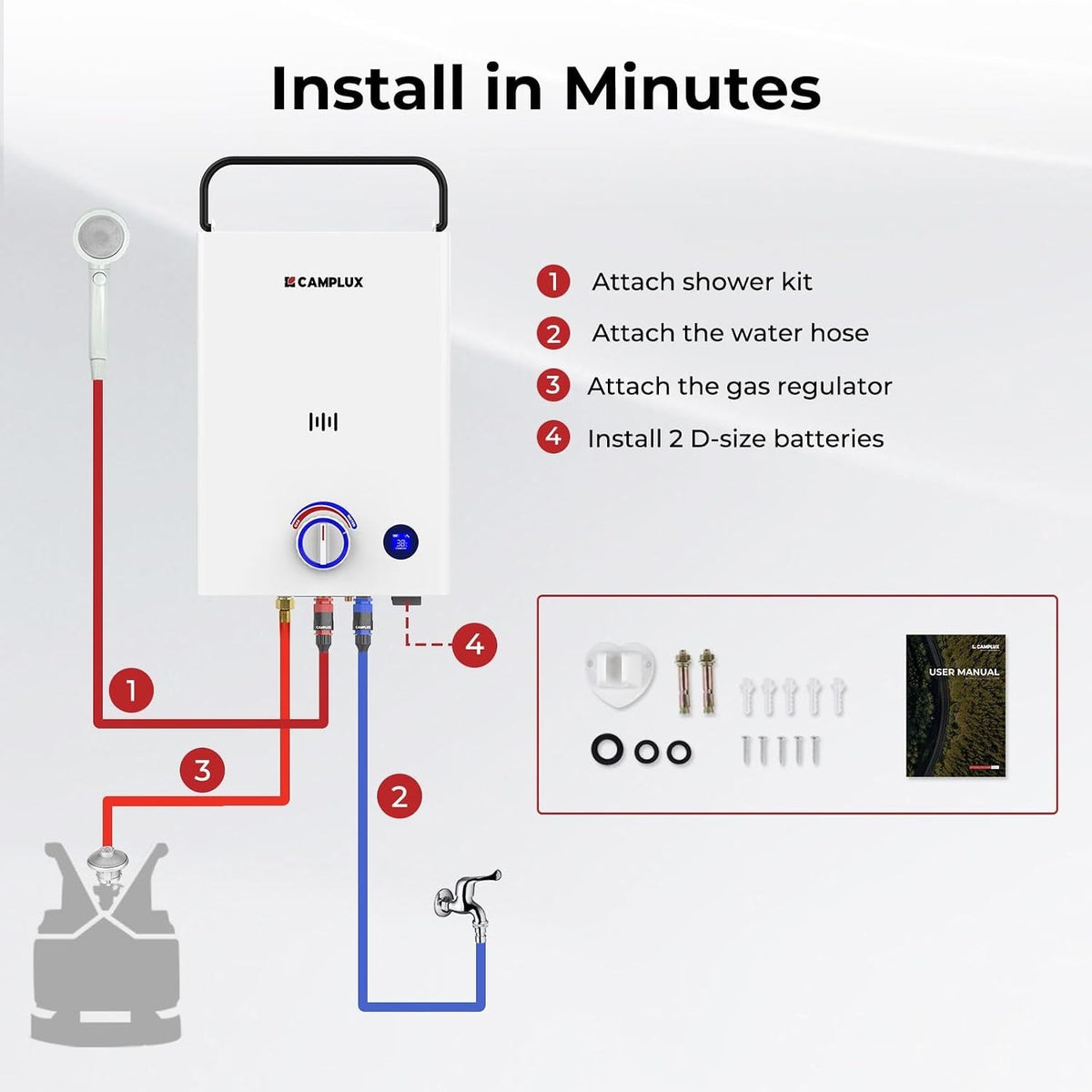 Portable Gas Water Heater 10L Camping Shower Propane Butane CAMPLUX F10 20kW