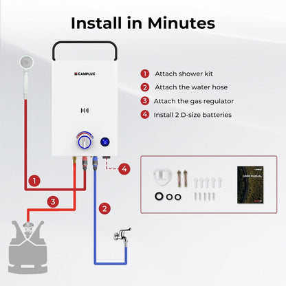 Portable Gas Water Heater 10L Camping Shower Propane Butane CAMPLUX F10 20kW