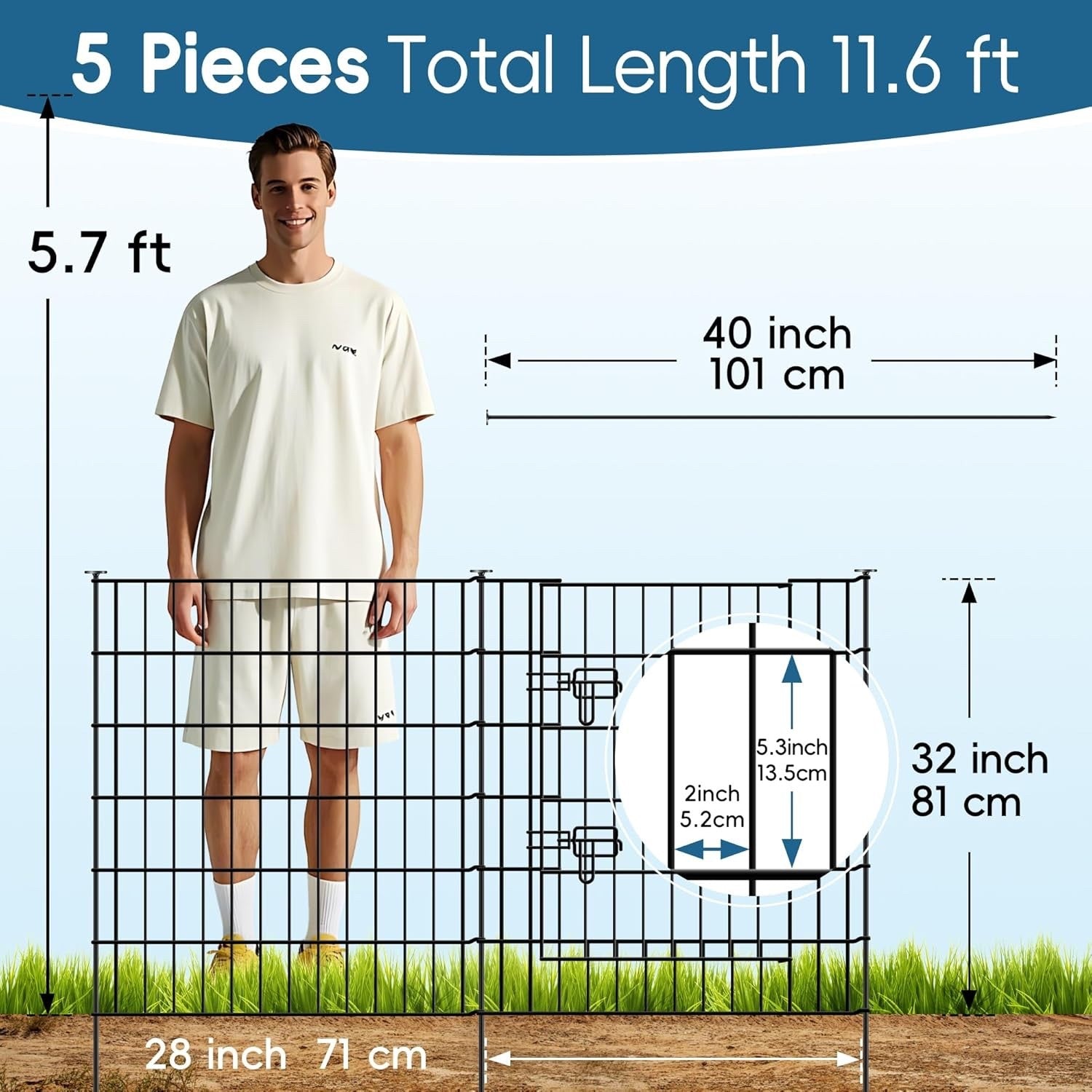 Garden Fence 5 Panels Gate 3.5m Metal No Dig Dog Pet Barrier Border Black