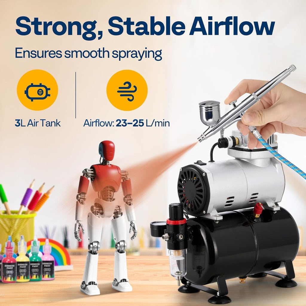 1/5HP Airbrush Kit 3L Tank Compressor 0.3mm Dual Action Gravity Feed