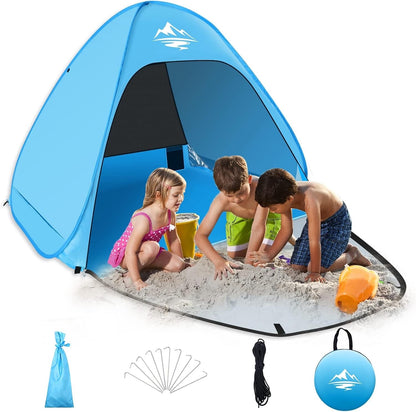 Pop Up Beach Tent Sun Shelter 2-3 Person UPF50+ Waterproof Blue Portable Shade