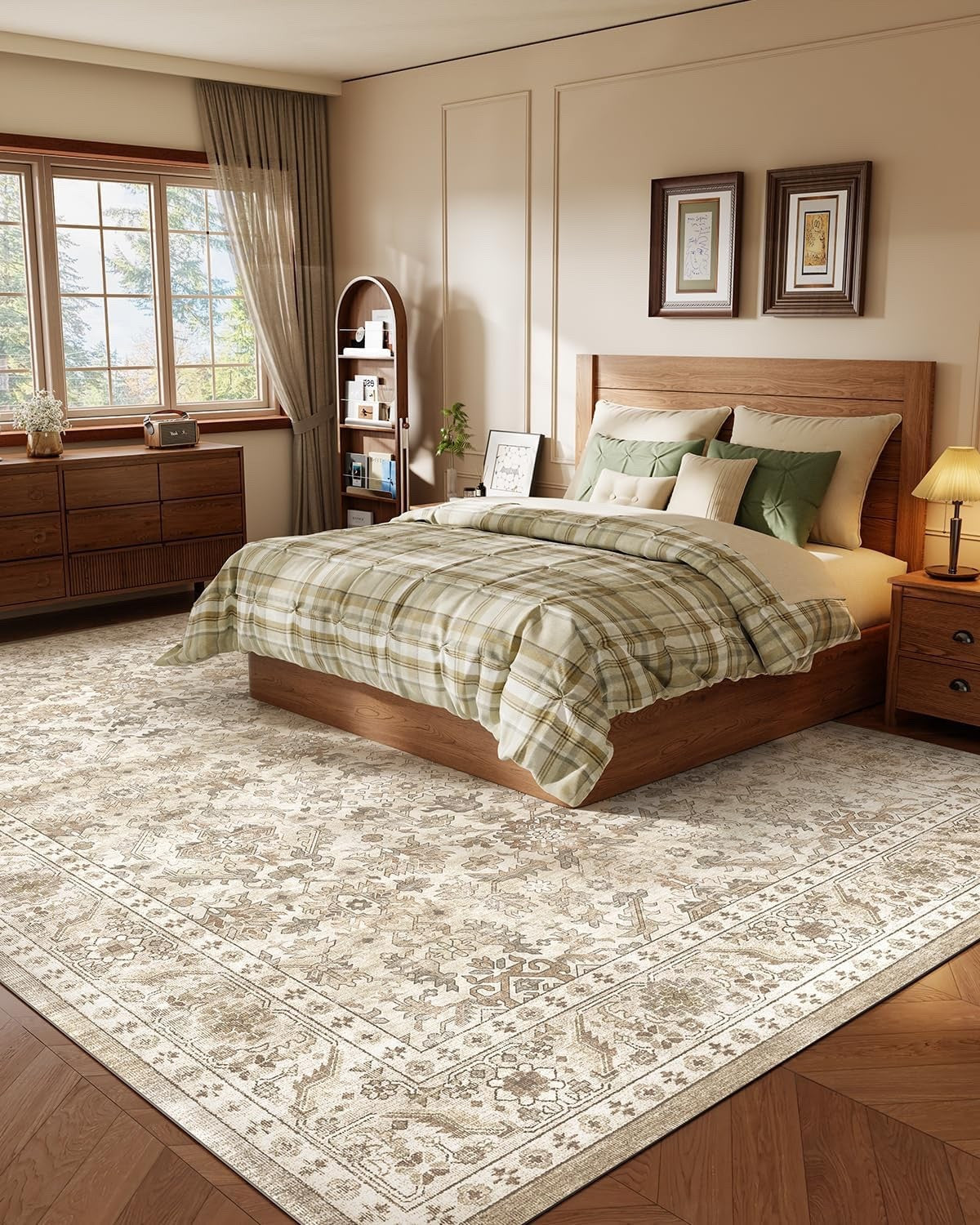 Vintage Beige Rug Washable Non Slip 300x400cm Living Room Bedroom Carpet Mat