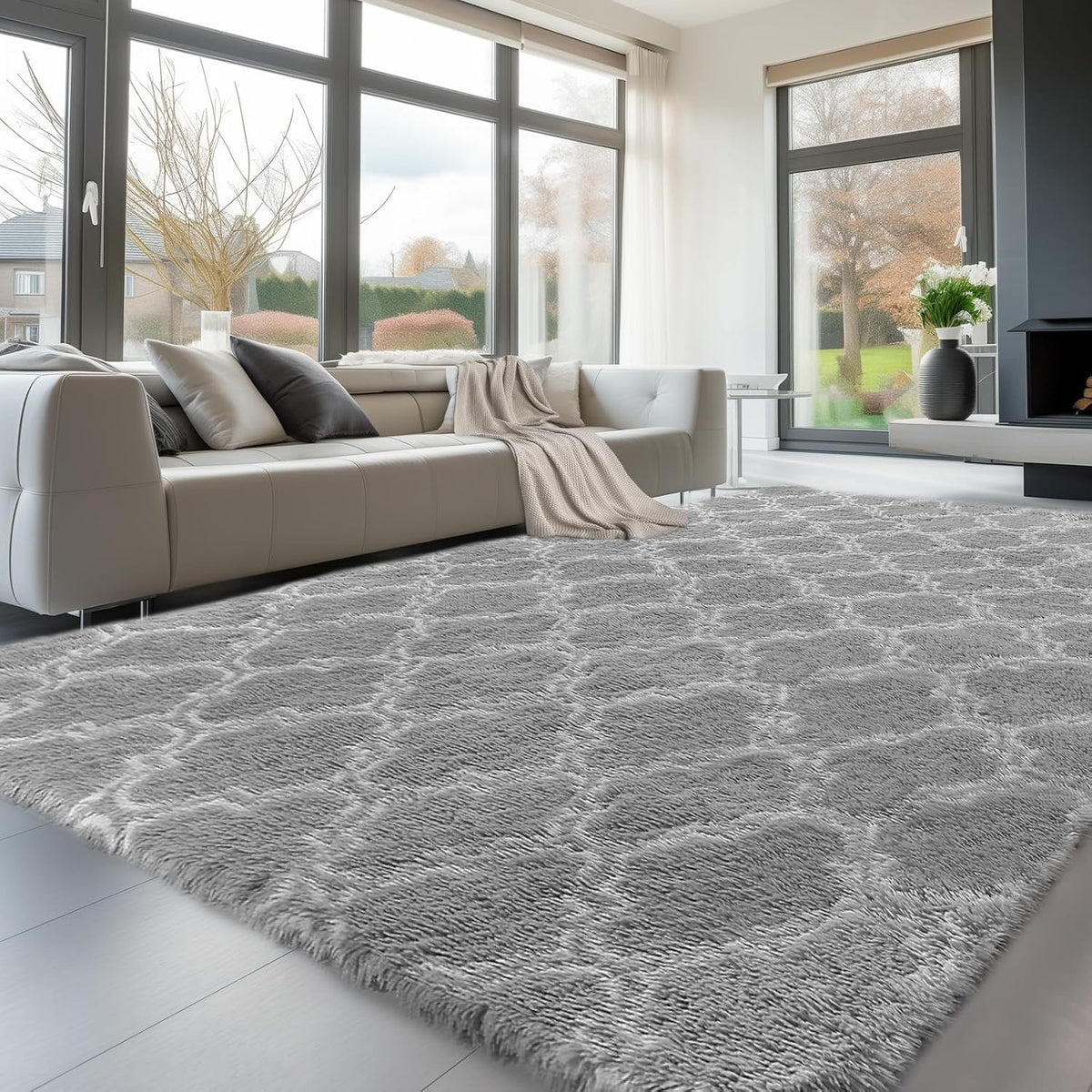 Shaggy Rug Large Living Room Carpet 300x425cm Light Grey Lantern Non Slip Soft
