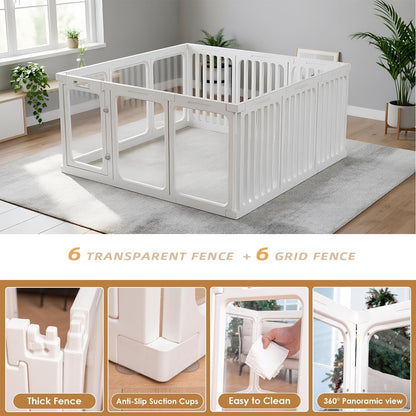 Dog Playpen 12 Panel 60cm Clear Acrylic Puppy Pet Pen Indoor Outdoor
