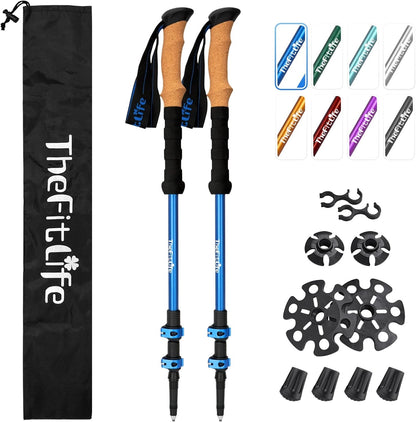 Trekking Poles Walking Sticks 7075 Aluminium Hiking Adjustable Pair Cork Blue
