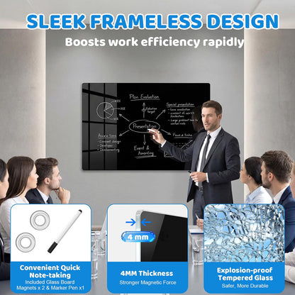 Glass Dry Erase Whiteboard 40x60cm Black Magnetic Frameless Wall Mounted Board
