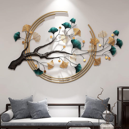 Large Metal Ginkgo Leaf Wall Art Sculpture Handmade Nature Decor 110x68cm