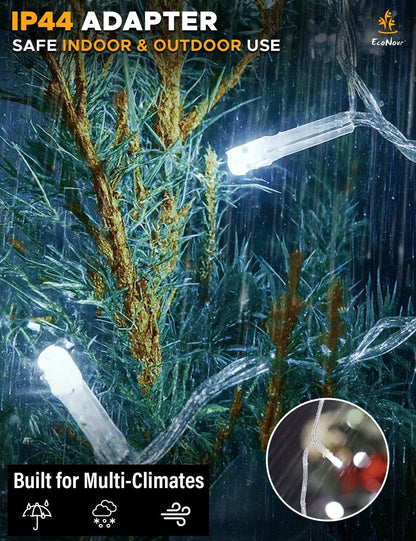 240 LED Icicle Christmas Lights Outdoor Cool White Timer 240V Mains