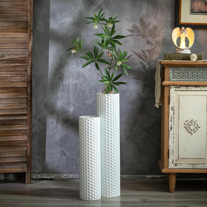 Tall Floor Vase Set 2 White Metal 70cm 55cm Honeycomb Modern Pampas Grass Decor