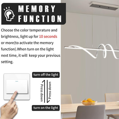 120cm Chrome Spiral LED Pendant Light Dimmable Remote Ceiling Kitchen Island