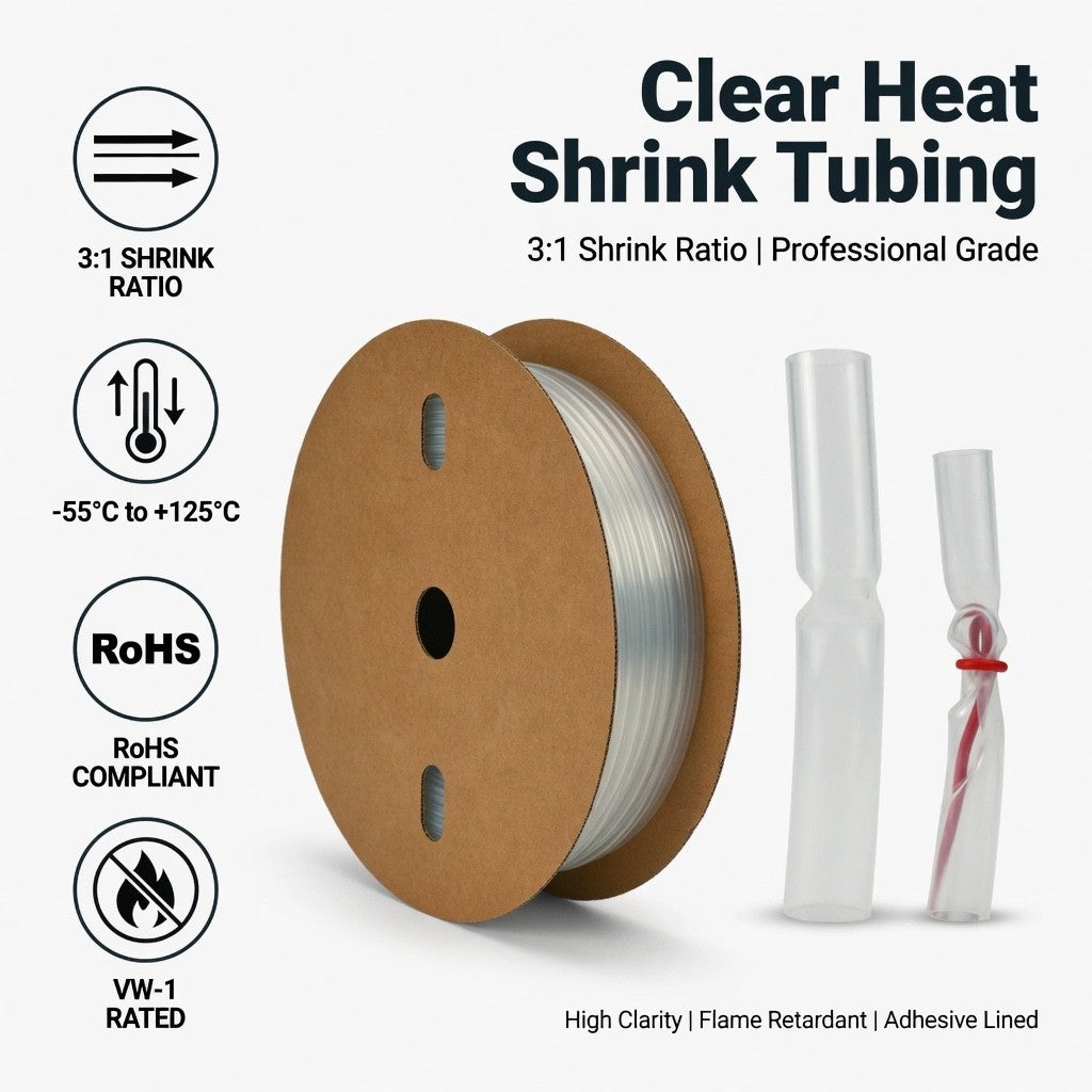 Clear Adhesive Heat Shrink Tubing 3:1 Waterproof Dual Wall Cable Reel Electrical