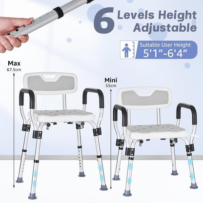 Shower Chair Bath Seat Stool Adjustable Height Non Slip Arms Backrest 150kg Grey