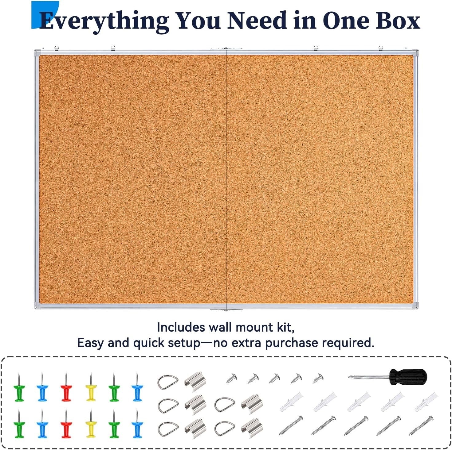 Large Cork Notice Board 180x120cm Aluminium Frame Wall Pin Board w Push Pins