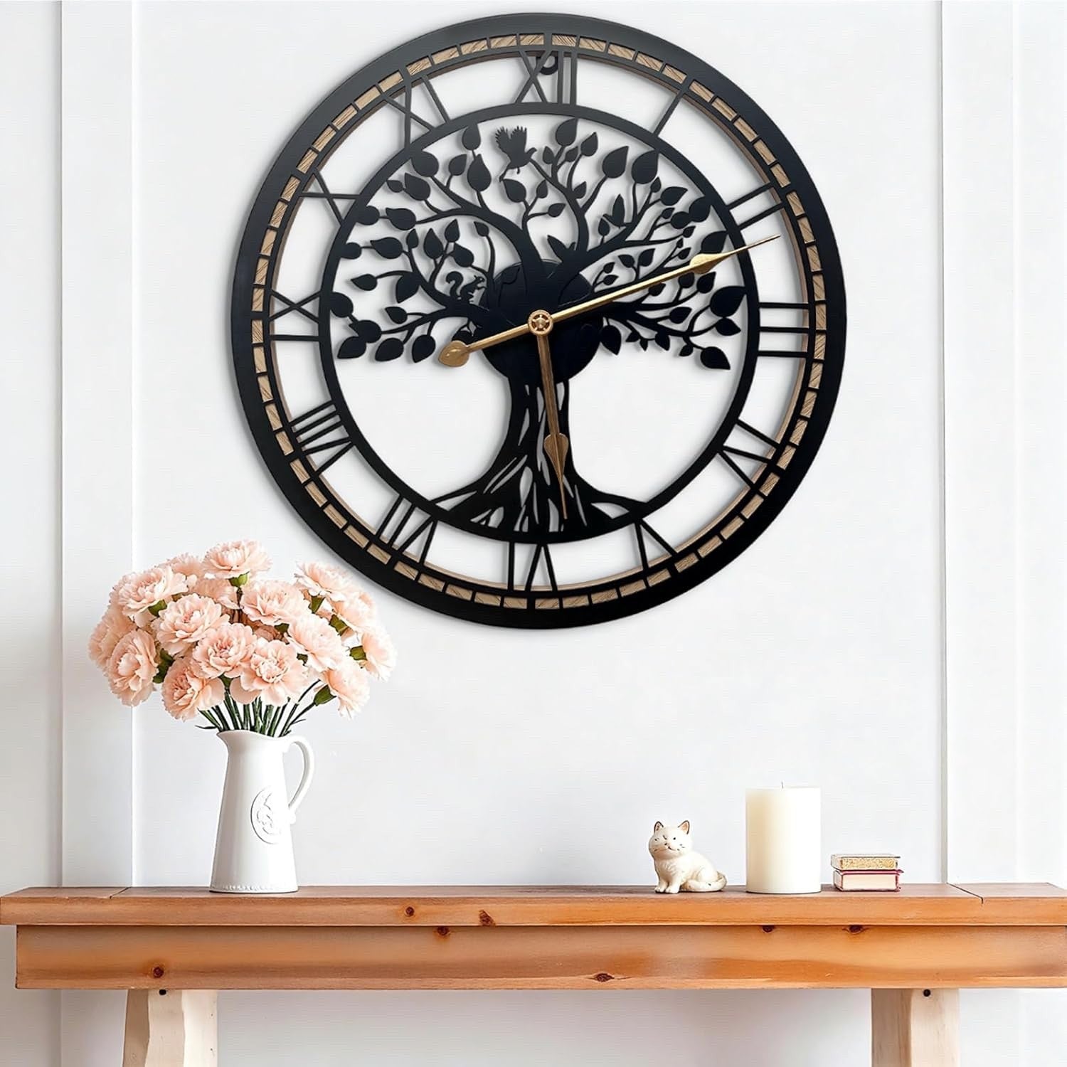 Large Tree of Life Wall Clock 24in – Silent Modern Metal Decor for Living Room
