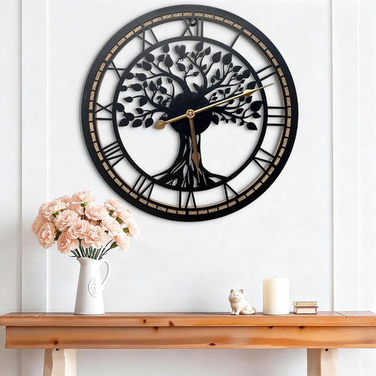 Large Tree of Life Wall Clock 24in – Silent Modern Metal Decor for Living Room