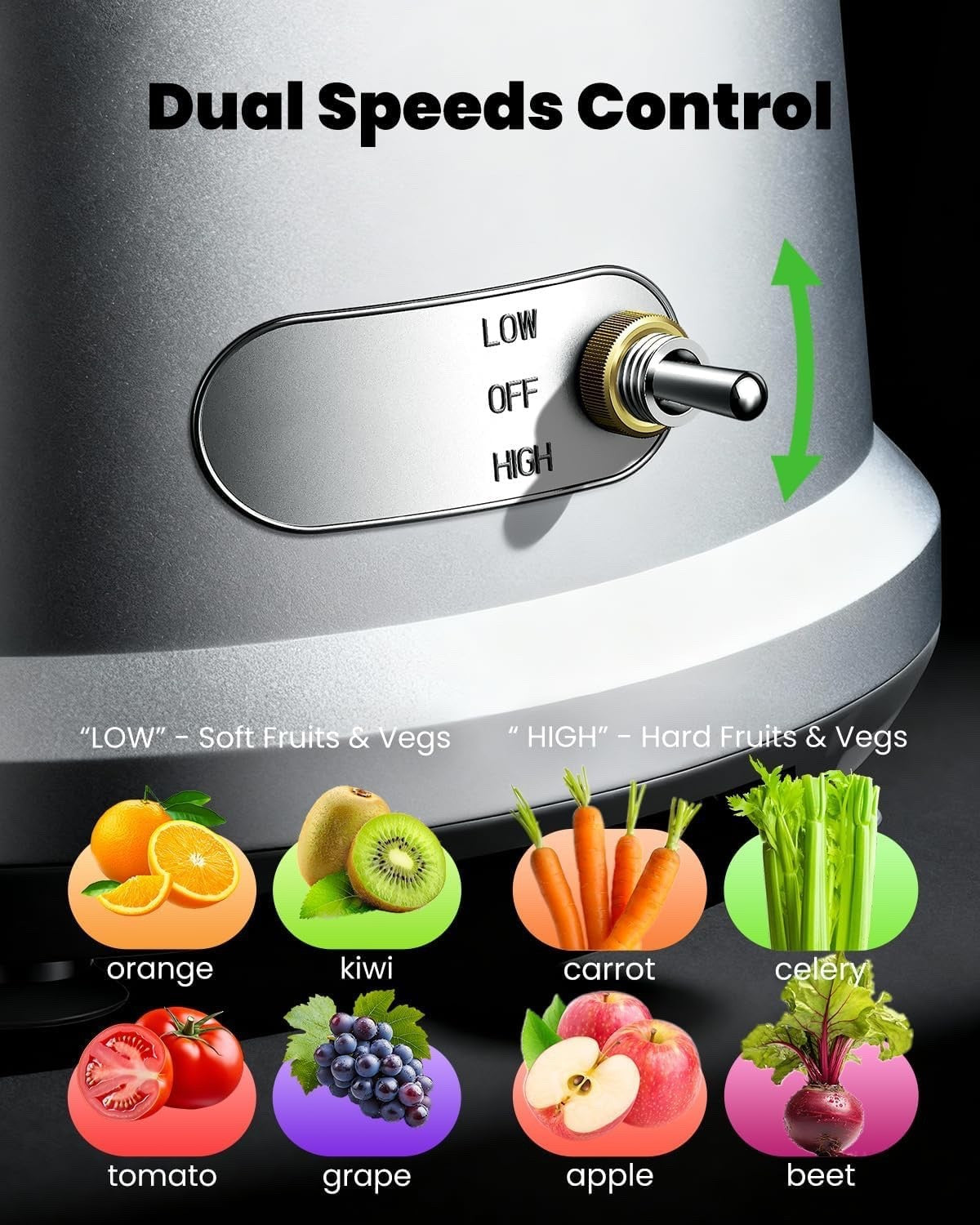 Juicer Machine Centrifugal Juice Extractor 1200W 2L 81mm Wide Mouth Fruit Veg