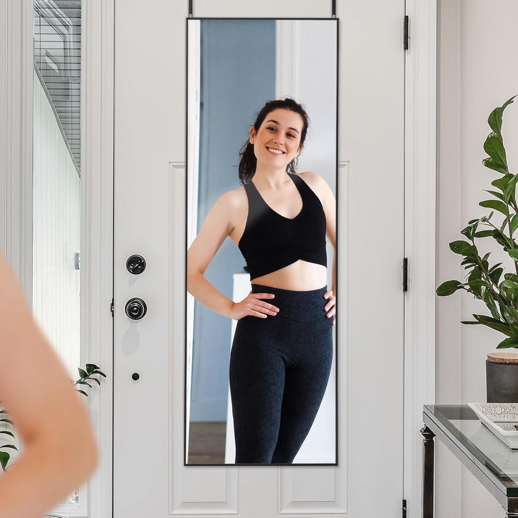 Over Door Full Length Mirror 122x35cm Black Aluminium Frame Bedroom Wall
