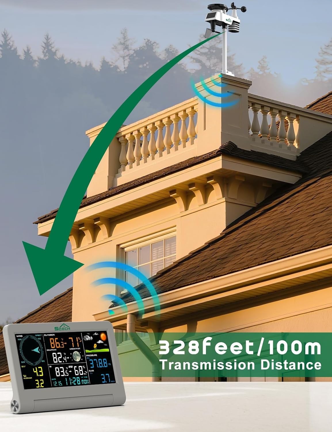 Wireless Weather Station 7-in-1 Outdoor Sensor Rain Gauge Wind Forecast Display