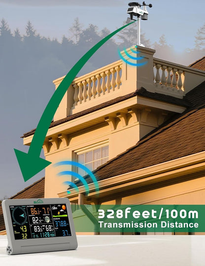 Wireless Weather Station 7-in-1 Outdoor Sensor Rain Gauge Wind Forecast Display