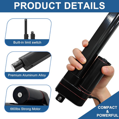 12V Linear Actuator 3000N Heavy Duty IP65 Motor with Mounting Brackets Opener