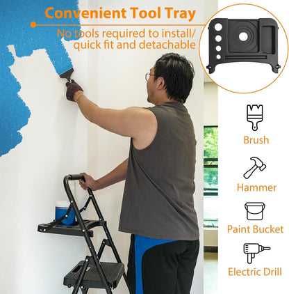 4 Step Ladder Folding Non Slip 150kg Capacity Steel Home Kitchen Indoor