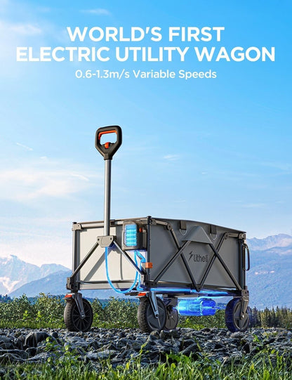 Litheli Electric Camping Trolley Wagon Foldable 200L 60kg Cart Beige 2 Batteries