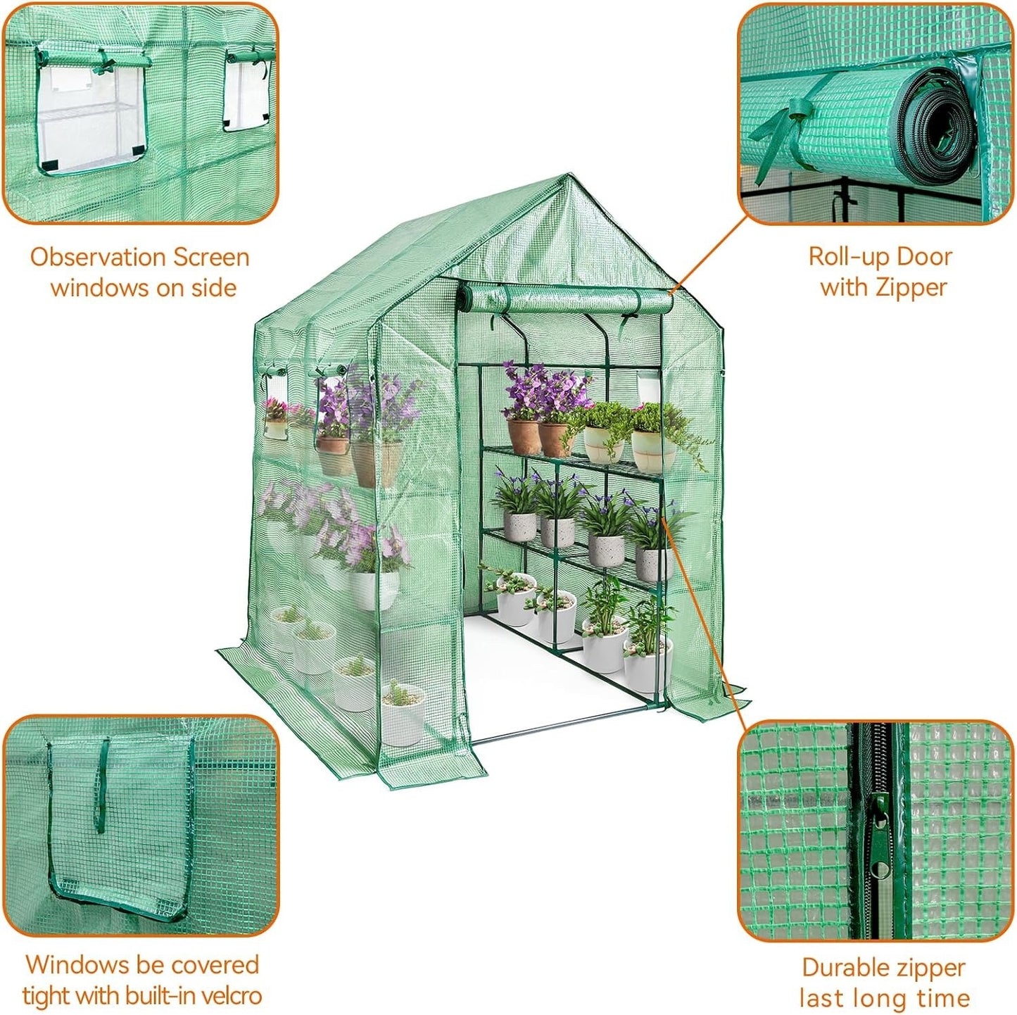 Greenhouse Shelves Walk In 12 Tier PE Cover Garden Grow House 143x143x195cm