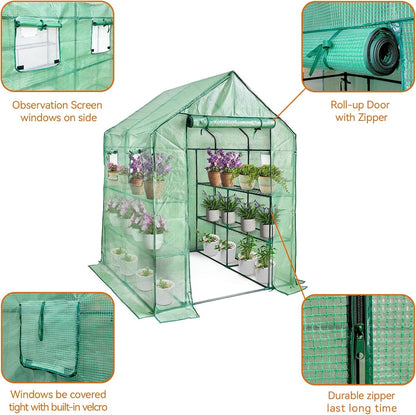 Greenhouse Shelves Walk In 12 Tier PE Cover Garden Grow House 143x143x195cm
