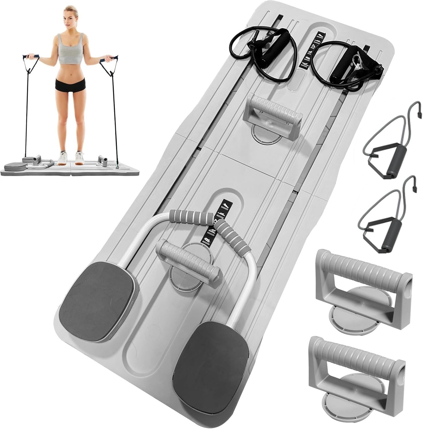 Foldable Ab Exercise Board Rebound Roller Resistance Bands Full Body Home Gym