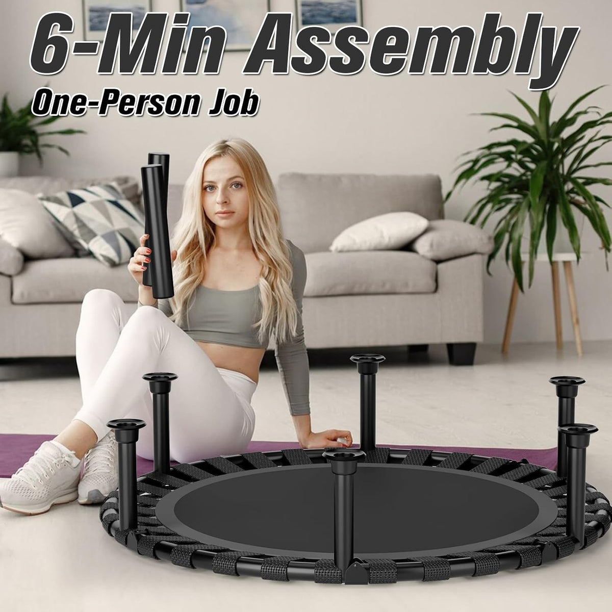 Mini Trampoline Rebounder Fitness 40 Inch Foldable Indoor Exercise Bungee Black