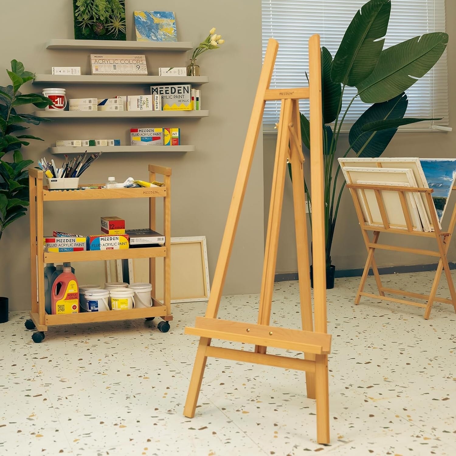 MEEDEN Wooden A-Frame Easel Floor Display Easel Stand Beech Wood