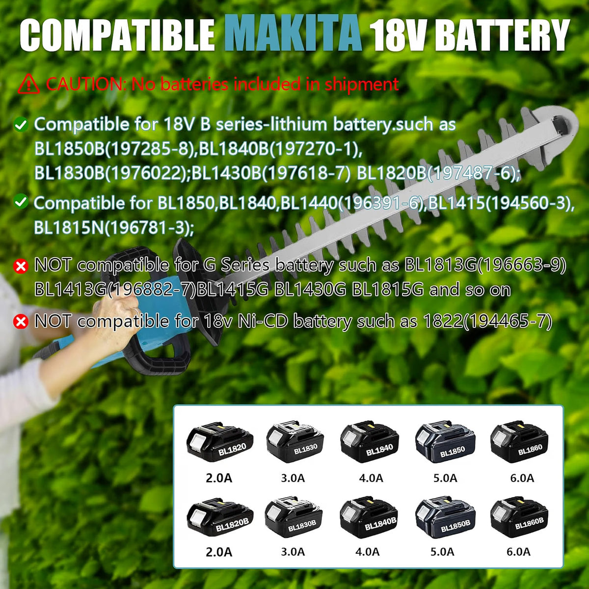 Cordless Hedge Trimmer 50cm 18V Brushless 180° Rotating Head 16mm Cutting