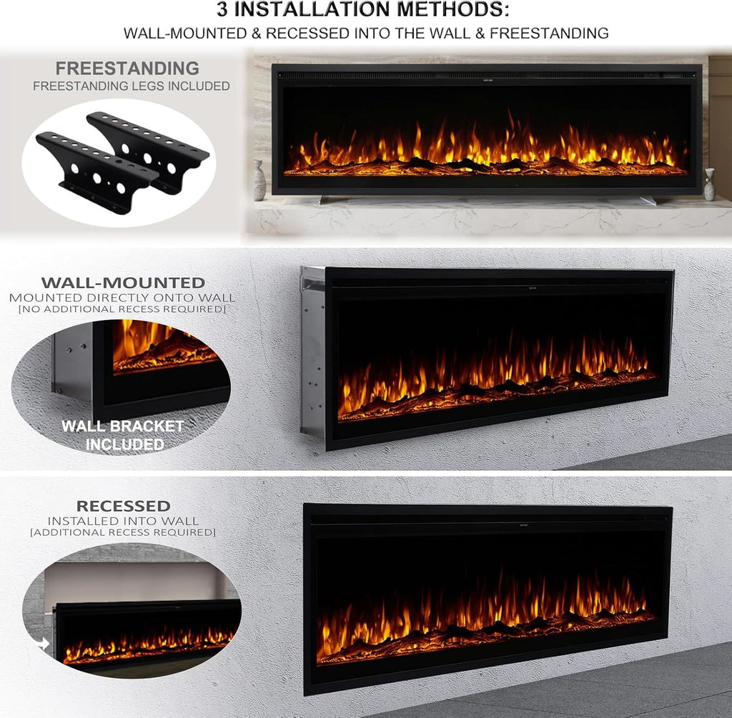INMOZATA Electric Fire 42inch/107cm Wall Mounted/Recessed/Freestanding Electric