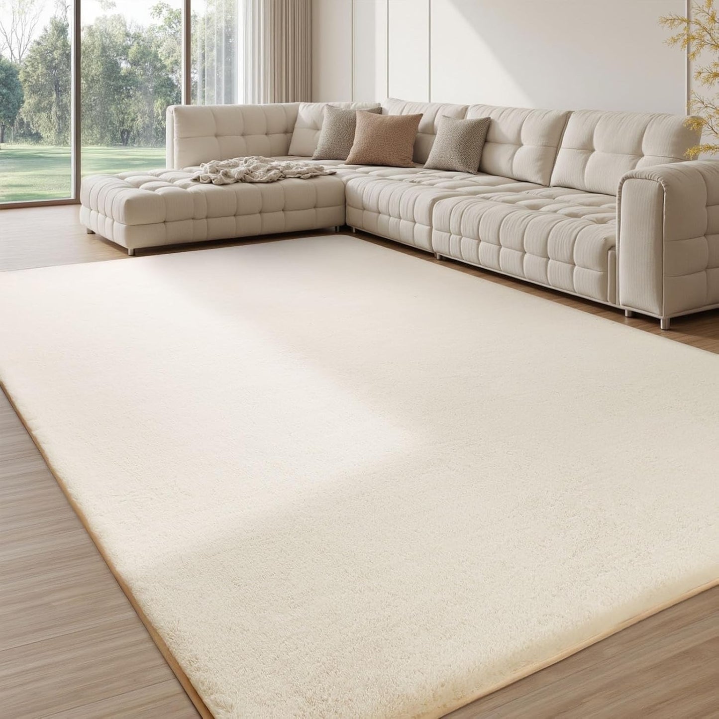Large Faux Rabbit Fur Area Rug 200x300cm Beige Anti Slip Soft Carpet Living Room