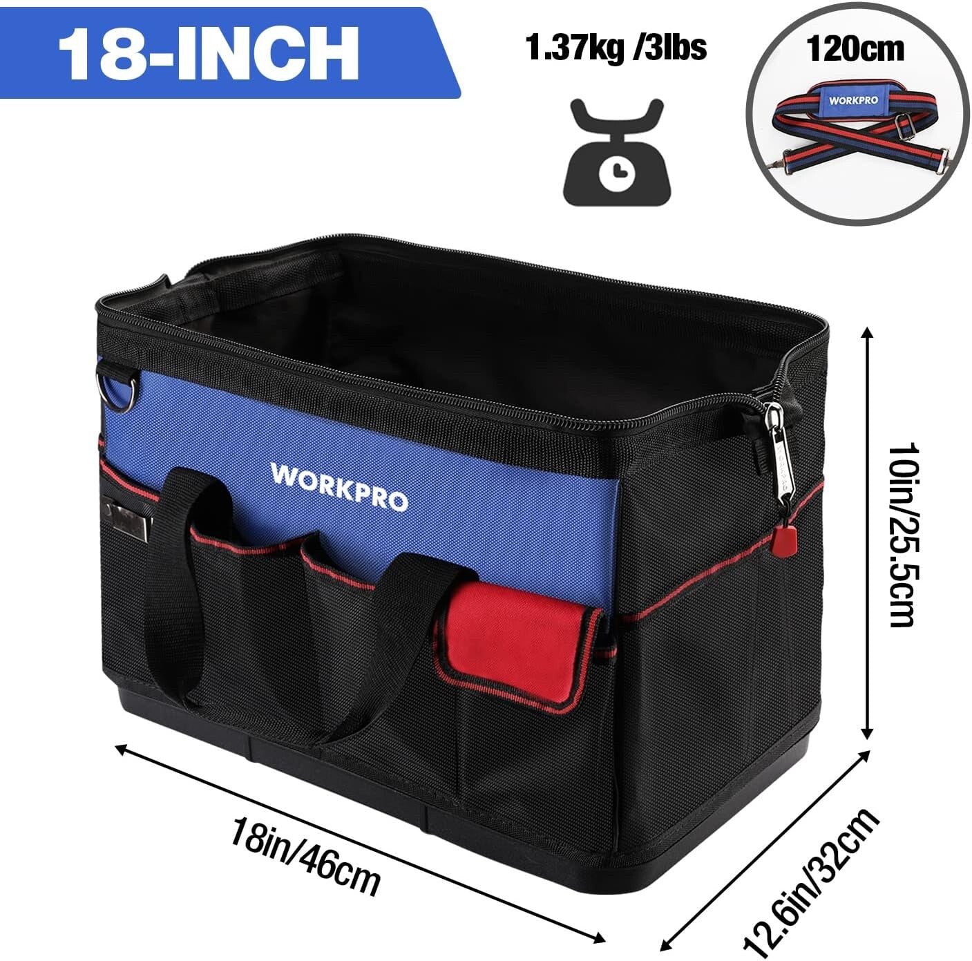 WORKPRO Tool Bag 18 Inch Tool Bag with Waterproof Molded Base Blue Black