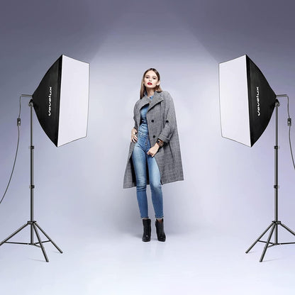 Photography Softbox Lighting Kit 2x45W LED 50x70cm Dimmable Stands Remote 6600K