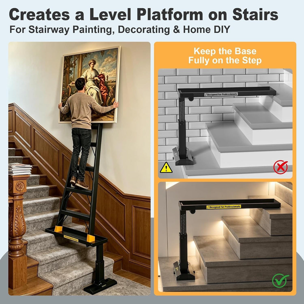 Ladder Leveler Stairs Foldable Extender 11.8-18in 800lb Steel Non-Slip Black