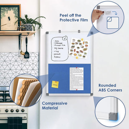Dry Erase Presentation Whiteboard Pin Bulletin Combination Board Blue 120x90cm
