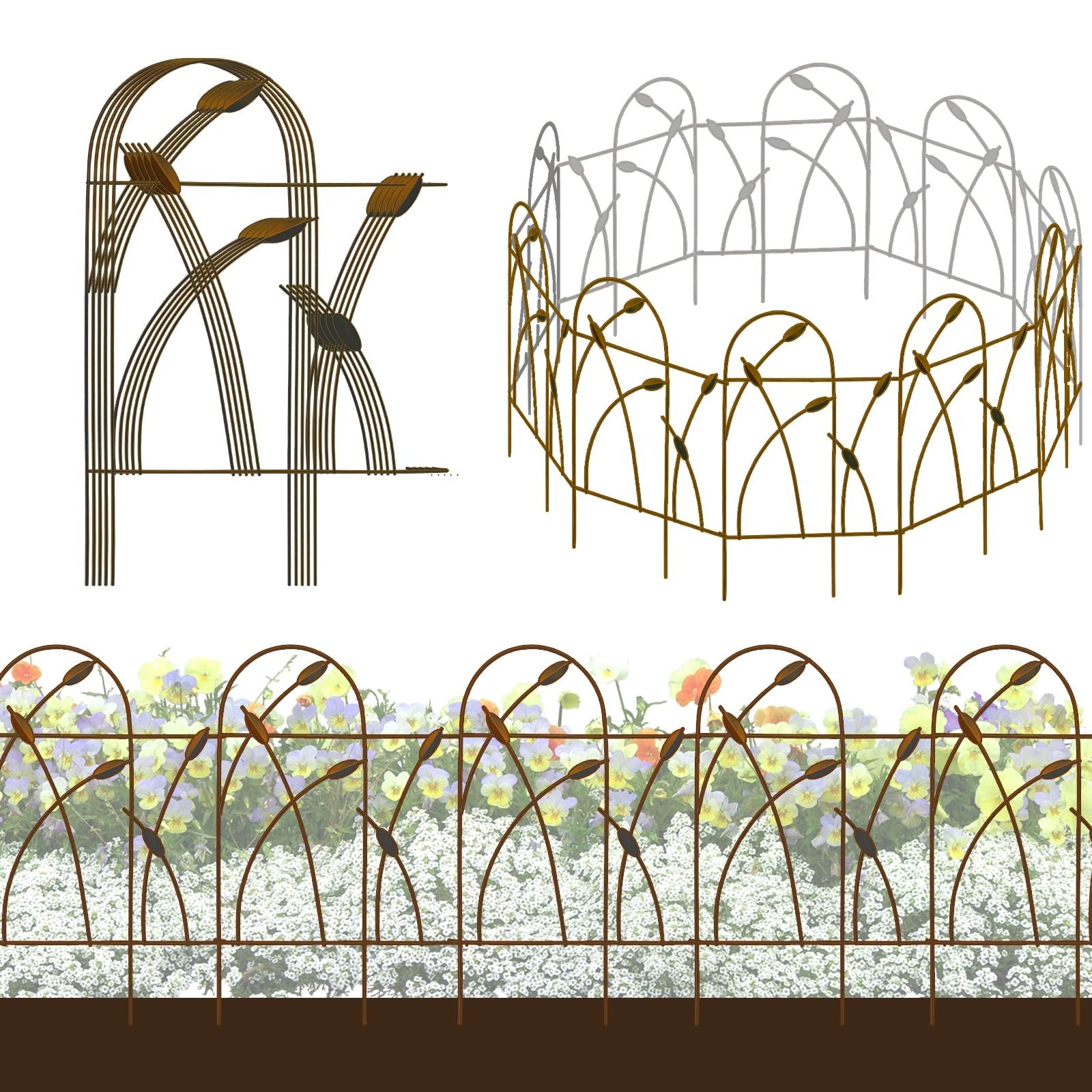 Thealyn 10 Panel Metal Garden Fence 82x50cm No Dig Rustproof Wrought Iron Bronze