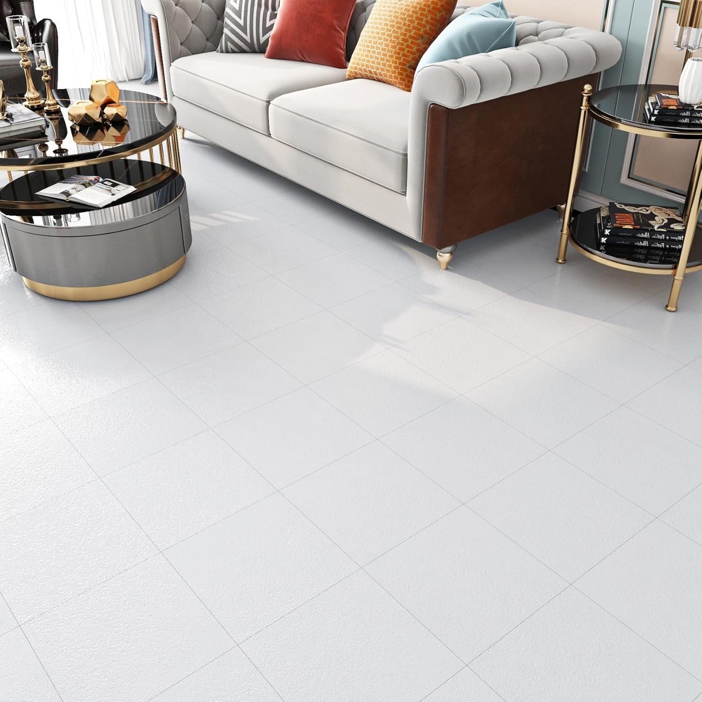 White Peel Stick Floor Tiles 30x30 Waterproof Vinyl Self Adhesive Bathroom 12Pcs