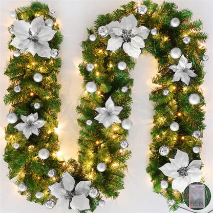 2.7m Christmas Garland LED Lights Silver Rattan Wreath Door Stair Decor