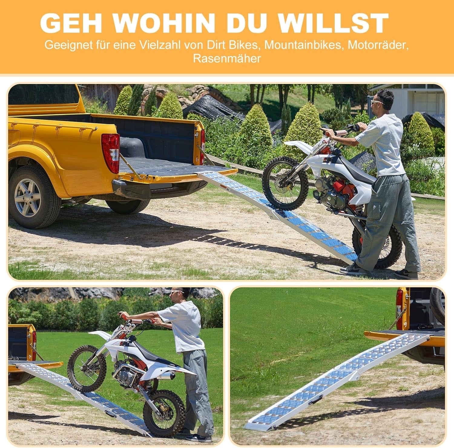 Loading Ramp Folding Aluminium 340kg 228cm Trailer Motorcycle Wheelchair ATV
