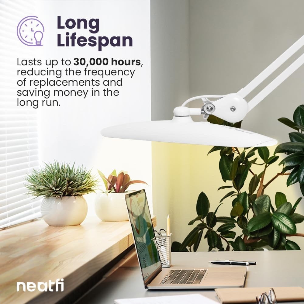 LED Desk Lamp Clamp 2200 Lumens Neatfi XL 20W Dimmable CCT Workbench Light White